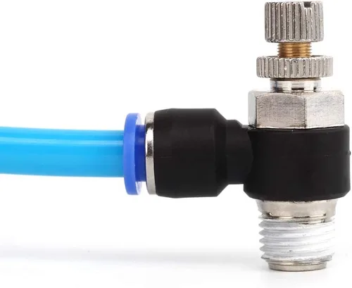 Vista 2 de SNS Empuje de la válvula de control de flujo de aire del codo de 90 grados para conectar la válvula de control de velocidad de ajuste 1/2 "tubo OD x