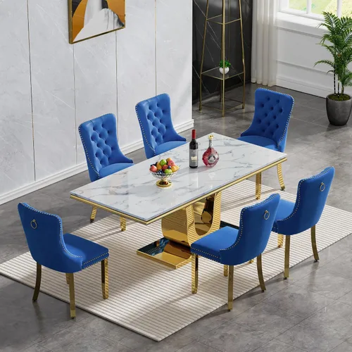 Vista 7 de SSLine Mesa de comedor moderna para mesa de cocina de mármol sintético de 6,70 pulgadas, mesa de comedor rectangular para muebles de cocina