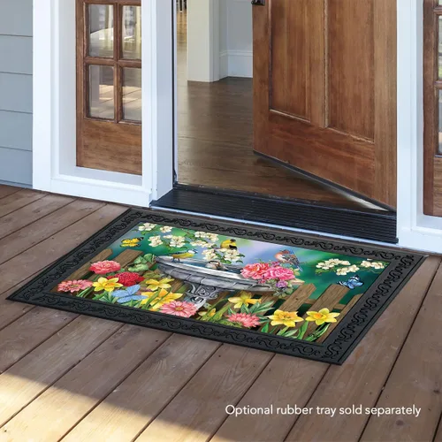 Vista 2 de Briarwood Lane Felpudo de primavera de 30 x 18 pulgadas, para interior y exterior, para baño de pájaros en flor para tapete de primavera