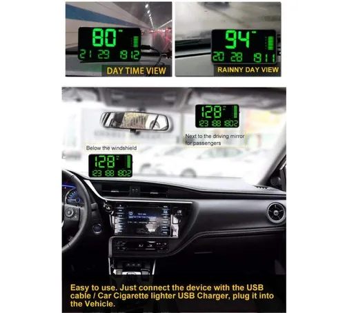 Vista 5 de ELING Velocímetro GPS universal Head Up C90 HUD Pantalla digital de velocidad MPH KM/H Proyector de velocidad de pantalla LED con alarma