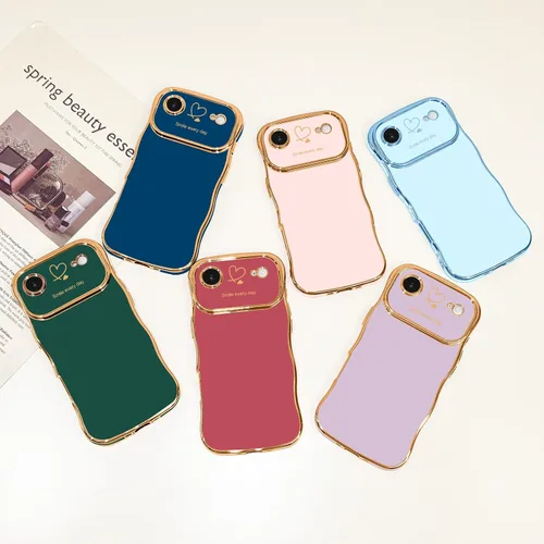 Vista 7 de LCHULLE - Funda para iPhone Air, linda para mujeres y niñas, con forma de onda, color azul bebé Luxury Plating Curly Wavy Frame with Love Heart