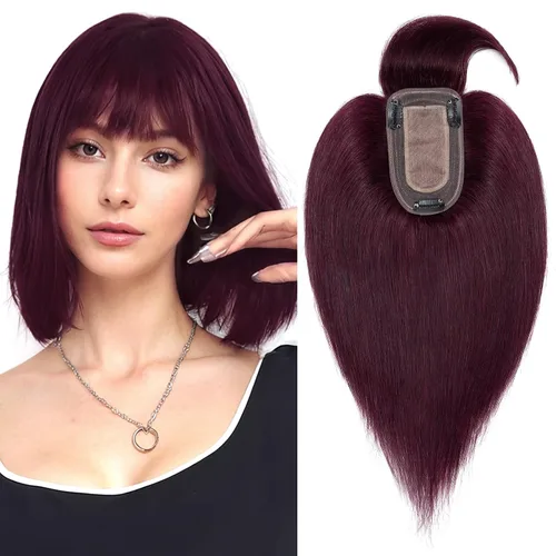 Vista 10 de Benehair Peluca de cabello con clip con flequillo, peluca secreta de cabello 100% humano, postizo superior con flecos, peluca de repuesto