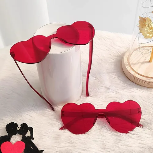 Vista 5 de DONCIDAY Conjunto de accesorios para el día de San Valentín con diadema con forma de corazón rojo y lentejuelas