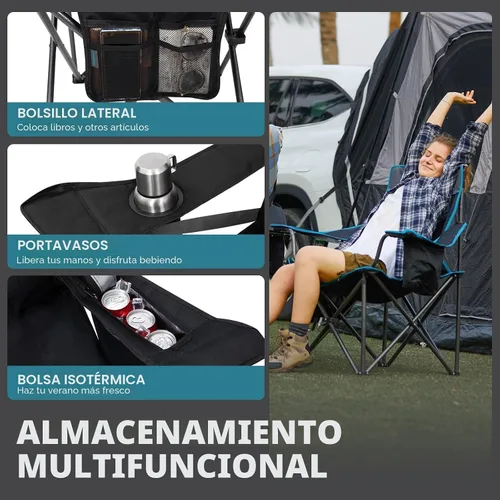 Vista 6 de FUNDANGO Silla de campamento de gran tamaño para adultos, silla de césped plegable portátil de servicio pesado con asiento y respaldo acolchados