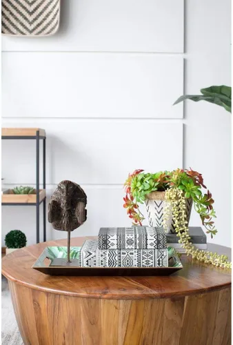 Vista 2 de A & B Home Bandeja decorativa de desayuno rectangular con estampado de hojas verdes con asas, plástico seguro para alimentos, 11.80 x 1.4 x 18