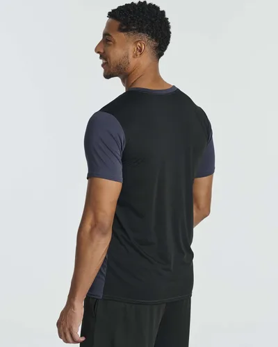Vista 3 de Real Essentials Paquete de 5 camiseta de manga corta para hombre, cuello redondo, camiseta deportiva para correr, gimnasio, entrenamiento, camiseta