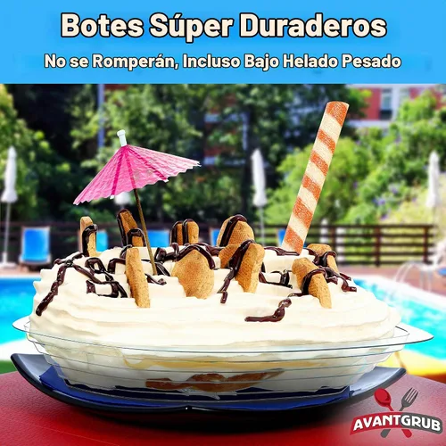 Vista 3 de Super Fun - Botes divididos de plátano reciclables, 50 unidades. Los mejores cuencos de helado desechables largos de 12 onzas. Copas de plástico 340