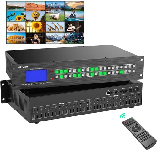 Vista 8 de MT-VIKI 4K @60Hz HDMI Matrix Switcher Splitter 4X4 w/Web GUI+Audio, HDMI 2.0, HDCP 2.2, 4:4:4, 18 Gbps, EDID, APP, RS232, LAN, conmutador de montaje