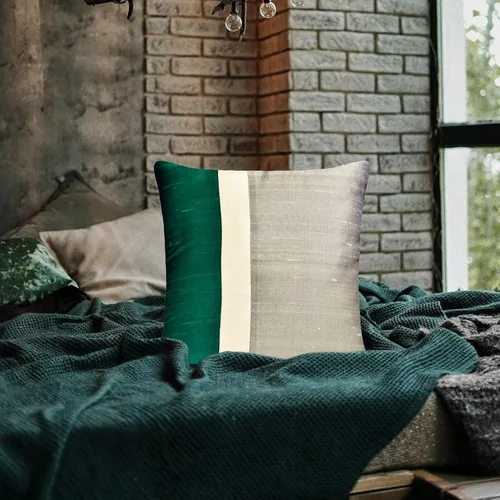Vista 4 de Fabric Mart Direct Funda de cojín para sofá, fundas de cojín decorativas de color verde y gris, de 12 x 12 pulgadas, almohadas de retazos de bloques