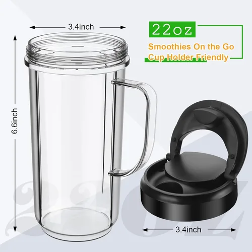 Vista 2 de Paquete de 2 tazas mezcladoras Magic Bullet de 22 onzas con tapa abatible para llevar, taza de repuesto con asa, compatible con tazas y tazas Magic