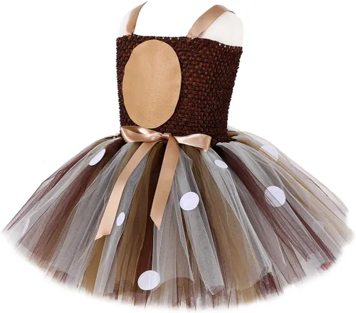 Vista 2 de HJTT Animal Costume for Girls Halloween Christmas Jungle Party Clothes Kids Fancy Deer Tutu Dress Up
