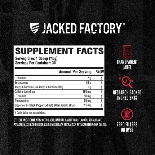Vista 8 de Jacked Factory Nitrosurge Shred Termogénico Pre-Entrenamiento en Piña Naranja y Potenciador de óxido nítrico N.O. XT para hombres y mujeres