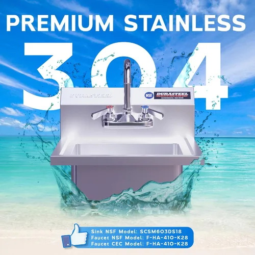 Vista 4 de DuraSteel Fregadero de acero inoxidable - Fregadero de cocina comercial de montaje en pared NSF - Fregadero de mano pequeño con lavabo de 12 x 10 x