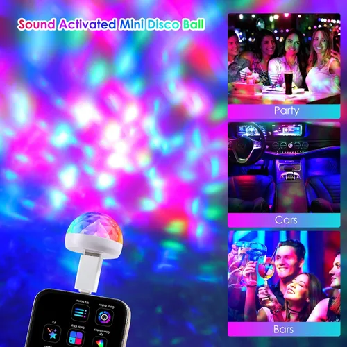 Vista 4 de Mini Luz de Disco USB Activada por Sonido para Fiesta, Relleno de Medias para Niños - Crea una Atmosfera Festiva con Esta Luz de Decoración para Bar