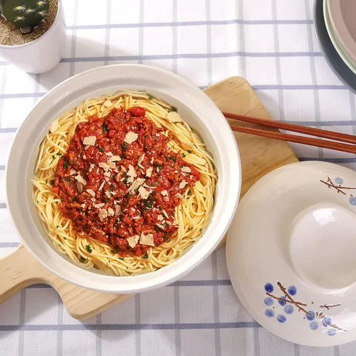 Vista 5 de WHJY Vajilla japonesa creativa de cerámica pintada a mano con tapa para sopa y fideos, con función de preservación del calor, cuenco y tapa azul