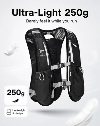 Vista 2 de UTOBEST Chaleco para correr, chaleco de hidratación de 5 litros, ligero, transpirable y resistente al sudor, chaleco de hidratación ajustable