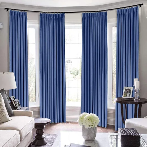 Vista 30 de Cortinas plisadas de doble pellizco extra largas sólidas de 2 pisos para ventana, sala, sala de teatro, oficina, sala, partición, atractivo Azul