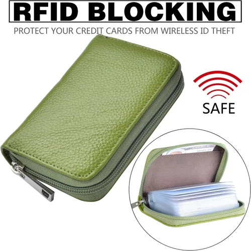 Vista 4 de Easyoulife billetera para tarjetas de crédito de cuero auténtico con espacio para 26 tarjetas