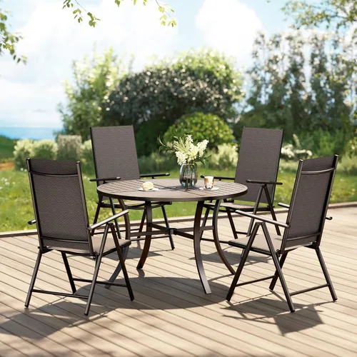Vista 31 de PHI VILLA Juego de comedor al aire libre para 4, mesa de metal con sillas plegables, negro