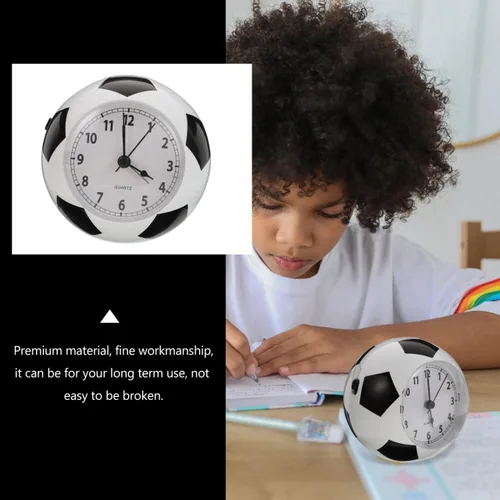 Vista 7 de Wakauto - Reloj despertador de escritorio con forma de balón de fútbol con campana silenciosa, reloj de mesa silencioso con luz nocturna de 4.72