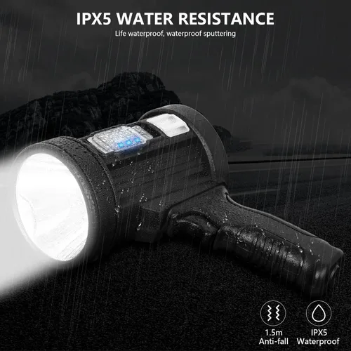 Vista 7 de MIXILIN Foco recargable, 2,000,000 lúmenes, linterna de caza de mano, luz LED con luz de mazorca y paneles solares, proyector ligero y súper