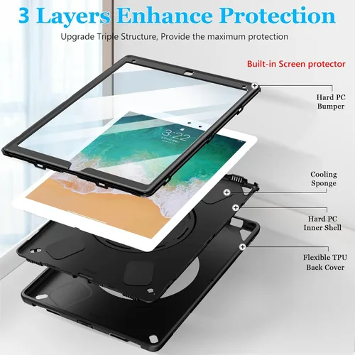 Vista 6 de Funda para iPad Pro 12.9 de 2ª generación 2017 y 2015 de 1ª generación, funda protectora de TPU resistente con protector de pantalla, soporte