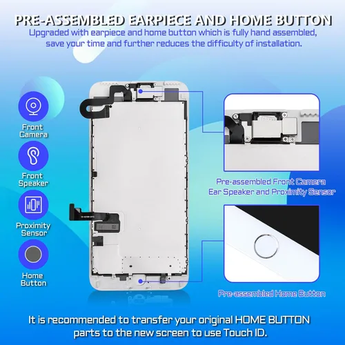 Vista 2 de Para iPhone 7 Plus Reemplazo de pantalla con botón de inicio Blanco Fix LCD 3D Touch 5.5 "Pantalla digitalizador Altavoz de oído Montaje completo