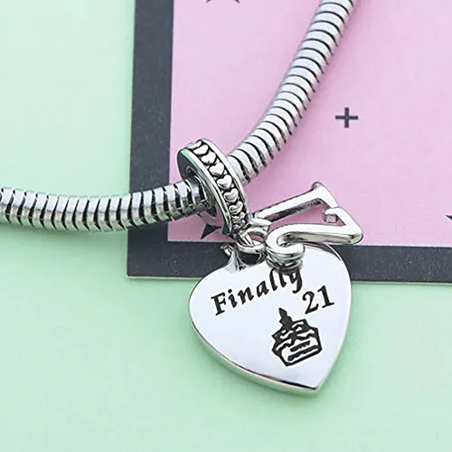Vista 5 de Chili Jewelry Dije de feliz cumpleaños para regalo de cumpleaños 12, 16, 18, 21, 50, compatible con pulseras Pandora, Metal, No es una piedra