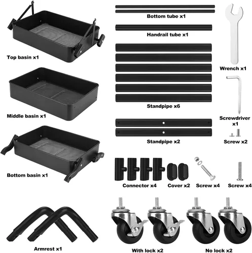 Vista 8 de Carrito plegable de metal de 3 niveles, carrito organizador plegable de almacenamiento multifunción para oficina en casa y biblioteca (negro)