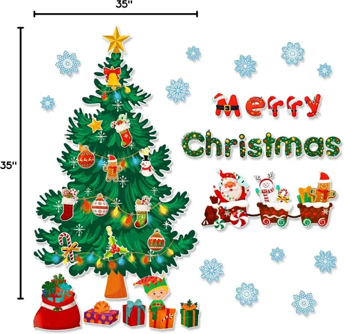 Vista 8 de Konsait Decoración de tablero de anuncios de árbol de Navidad, 56 unidades, cajas de regalo de copos de nieve de Papá Noel, recortes de Navidad