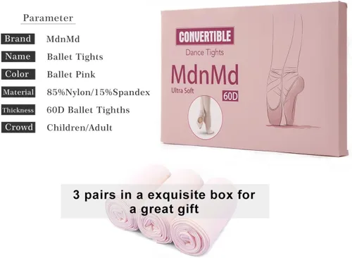 Vista 3 de MdnMd Girls' Women's Ballet Tights Ultra Soft Convertible Dance Leggings Transition Tights for Toddler Kids Adult