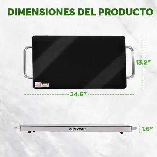 Vista 6 de NutriChef - Charola para conservar los alimentos calientes. Plato caliente para alimentos con vidrio resistente que irradia calor