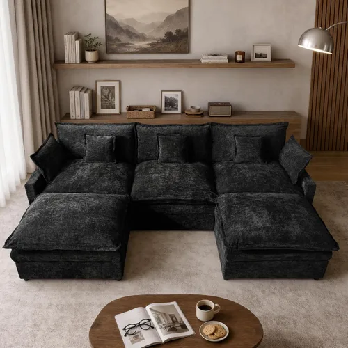 Vista 11 de Sofá modular modular de 108 pulgadas, en forma de U, moderno y cómodo, con otomana y almohadas móviles, sofás de asiento profundo para sala