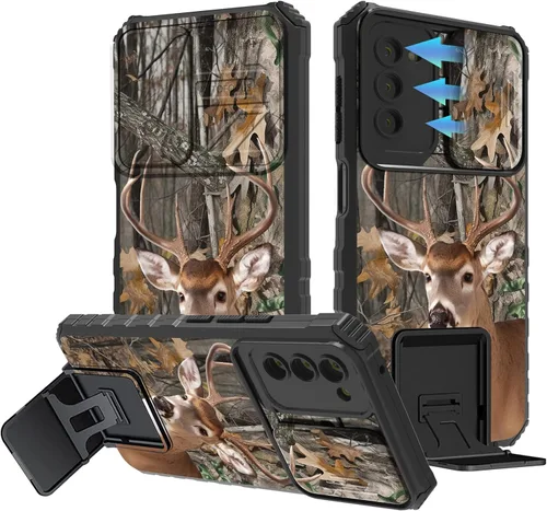 Vista 106 de Funda para Samsung Galaxy A13 5G/4G/A04S, Galaxy A13 5G con cubierta de cámara deslizante, funda de doble capa integrada con función atril