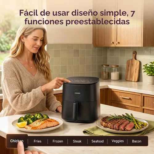 Vista 2 de Cosori Air Fryer Pro LE 5 cuartos de galón, 9 en 1, revestimiento de cerámica, recordatorio de agitación, gris 7 presets with Reheat, Keep Warm