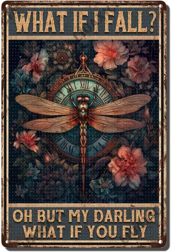 Vista 13 de LIUAXICIA Letrero de estaño vintage divertido con texto en inglés «Into The Forest I go to Lose My Mind and Free My Soul Dragonfly», letrero