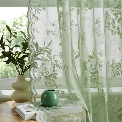 Vista 18 de Cortinas de encaje beige, juego de 2 paneles de cortinas traslúcidas con bolsillo para cortinero, decoración de ventana pequeña, baño, sótano
