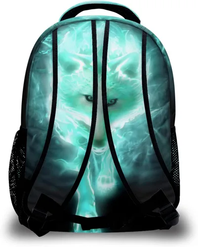 Vista 3 de Nerxy Mochilas ligeras y frescas de lobo cian para niñas, bolsas escolares para niños, 11.6 x 8 x 16 pulgadas