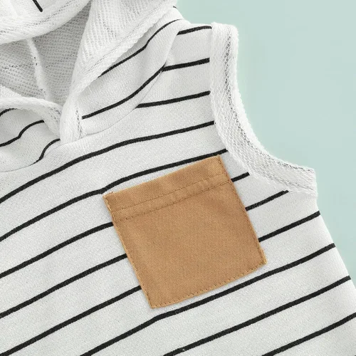 Vista 5 de BemeyourBBs Conjunto de ropa de verano para bebé niño con capucha y bolsillo y pantalones cortos de cintura elástica