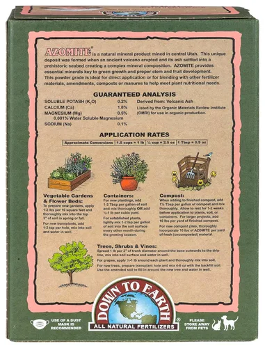 Vista 2 de Down To Earth All Natural Fertilizers Minerales orgánicos de azomita en polvo - Minerales esenciales para mejorar el crecimiento de las plantas