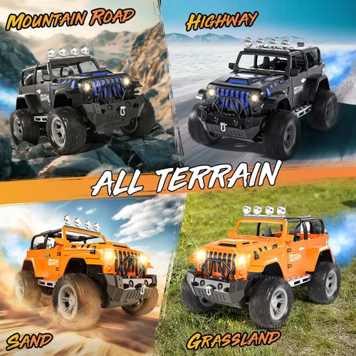 Vista 5 de Auto de control remoto 1:16 con aerosol, luces y sonido, Jeep de control remoto de 2.4 GHz para niños, todo terreno, todoterreno, Jeep RC, juguete