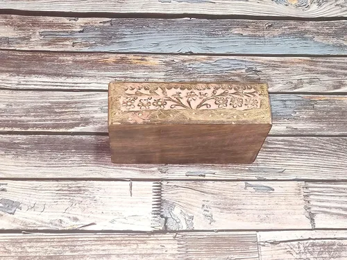 Vista 4 de Joyero organizador para mujeres y niñas, joyero de madera tallada a mano con diseño del árbol de la vida, collar, aretes, anillos, perlas, monedas