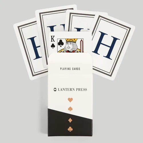 Vista 6 de Lantern Press Monograma, Estate, Gris y Azul, H (52 cartas de juego, baraja de cartas de tamaño póquer con Jokers)