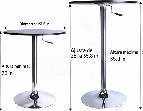 Vista 3 de Leopard MDF redondo superior ajustable mesa de bar mesa de pub con patas plateadas y base (negro)