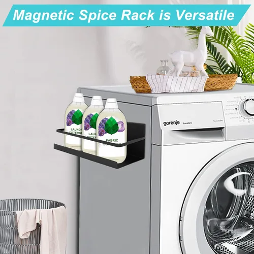 Vista 6 de Paquete de 2 especieros magnéticos de alta calidad para refrigerador, estante magnético fuerte para especias para sostener tarros, estante magnético