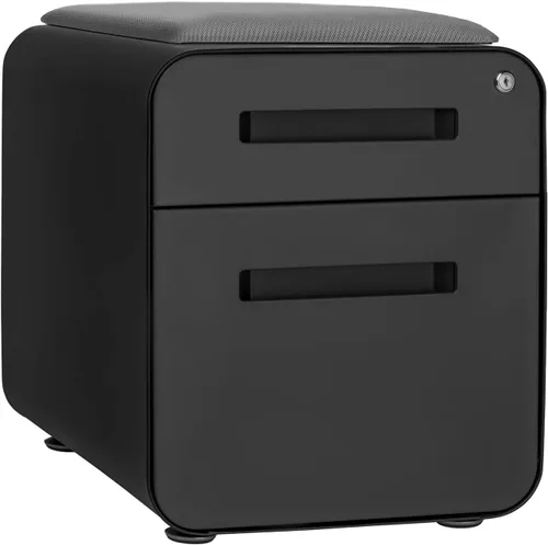 Vista 4 de Laura Davidson Furniture STOCKPILE - Mini archivador móvil con 2 cajones con asiento magnético extraíble, versión corta, archivador de metal, Negro