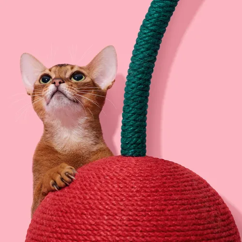 Vista 8 de VETRESKA Cherry Poste Rascador para Gatos, 22.64" de Alto Rascador para Gatos con Bola de Cuerda de Yute, Poste Rascador Vertical para Gatos