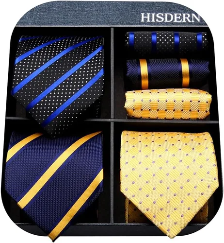 Vista 66 de HISDERN Juego de corbatas extralargas para hombre y pañuelo de bolsillo de 63 pulgadas, colección XL, caja de regalo, corbata, lote de 3
