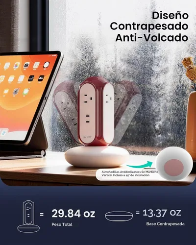 Vista 7 de Torre de regleta de alimentación de carga rápida USB-C 6 en 1 de 30 W, 4 Manzana roja