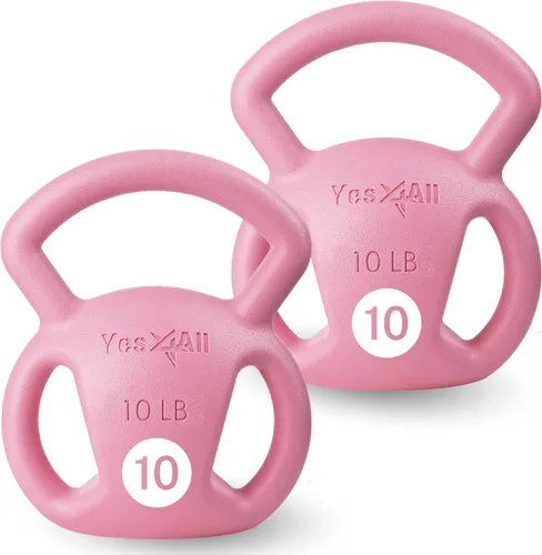 Vista 9 de Yes4All Kettlebell, Strength Training Kettlebells for Women, Wide Multi-grip Textured Handle for Home Gym Exercises & Full Body Workout, Single 5–25